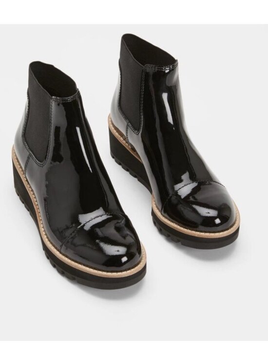 Eileen Fisher Shoes - Eileen Fisher Black Patent Chelsea Platform Lug Sole Ankle Boots Women's Sz 7.5